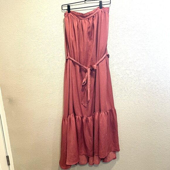 TCEC Mauve Pink Satin Strapless Tied Belt Maxi Dress Small - Picture 1 of 5
